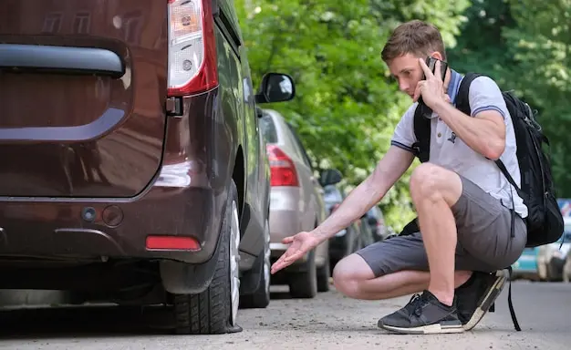 Stranded driver calling for breakdown assistance