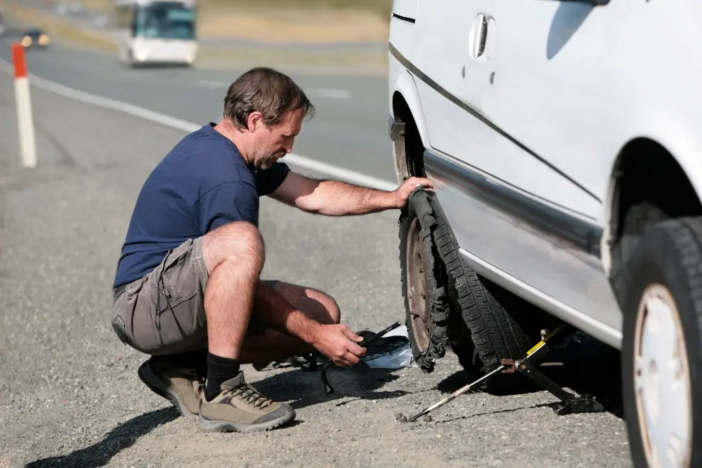 Mobile breakdown van providing roadside assistance